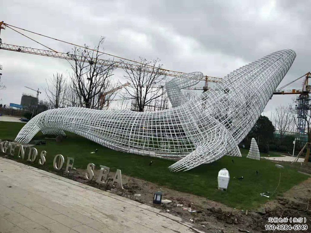 鏤空鯨魚雕塑，不銹鋼鯨魚雕塑，公園景觀小品 (2)