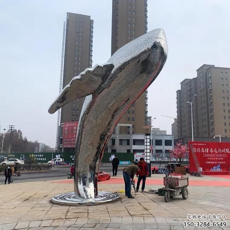 大型鯨魚(yú)雕塑，鏤空燈光原理，戶外公園廣場(chǎng)擺件 (7)