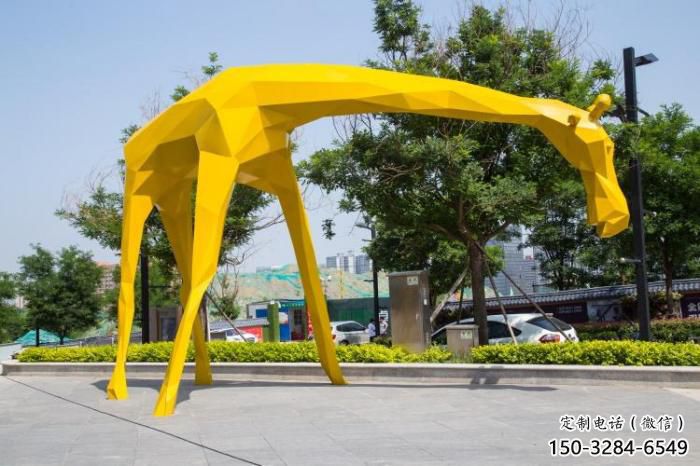 不銹鋼長頸鹿雕塑，異形幾何動物，售樓處小區(qū)擺件 (7)