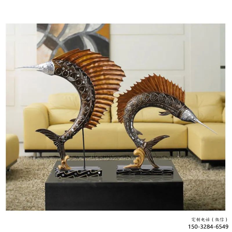 彩繪劍魚雕塑廠家，海洋生物雕塑，公園廣場大型雕塑