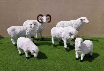 玻璃鋼綿羊雕塑廠家，動物景觀，廣場園林小品