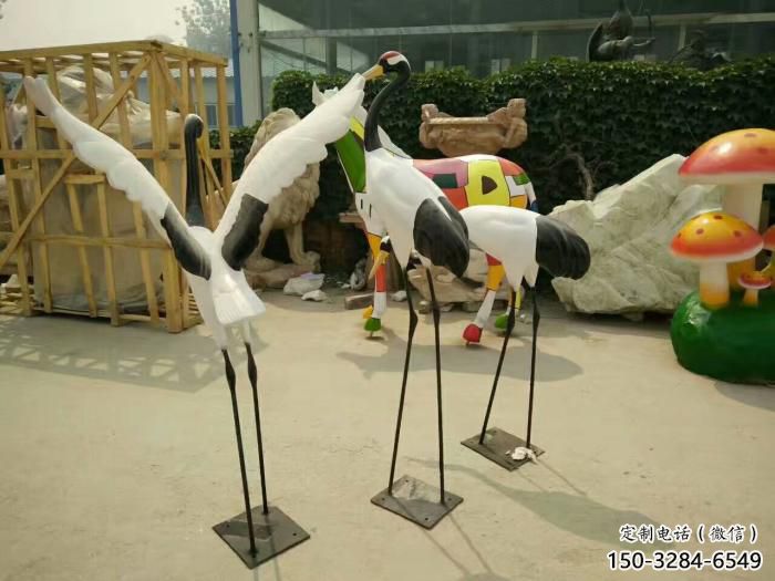 彩繪丹頂鶴雕塑 仿真動物雕塑 步行街?jǐn)[件