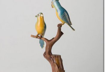 彩繪鸚鵡雕塑，仿真動物小品，玻璃鋼鳥禽雕塑廠家