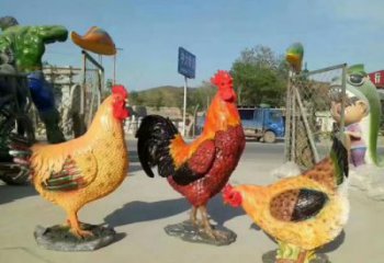 庭院小雞雕塑，動物主題，鍍銅工藝