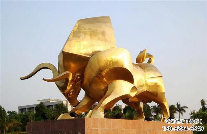 街道小牛雕塑，景觀擺件，鍍金工藝