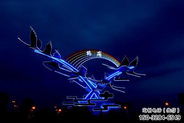 庭院白鷺雕塑，鍍金歐式雕塑，網格形式