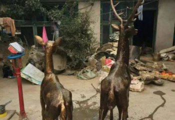 庭院馴鹿雕塑，鍍金歐式雕塑，網格形式