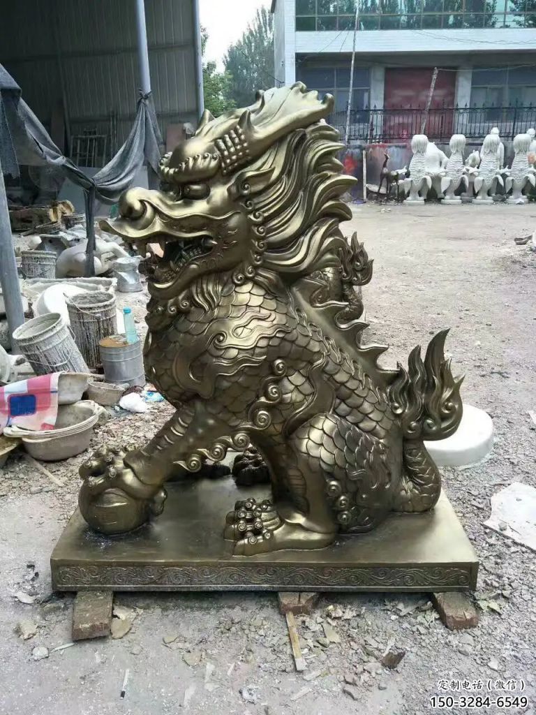 庭院麒麟雕塑，鍍金歐式雕塑，仿古形式