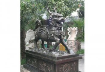 城市麒麟雕塑，網格體育雕塑，古銅效果