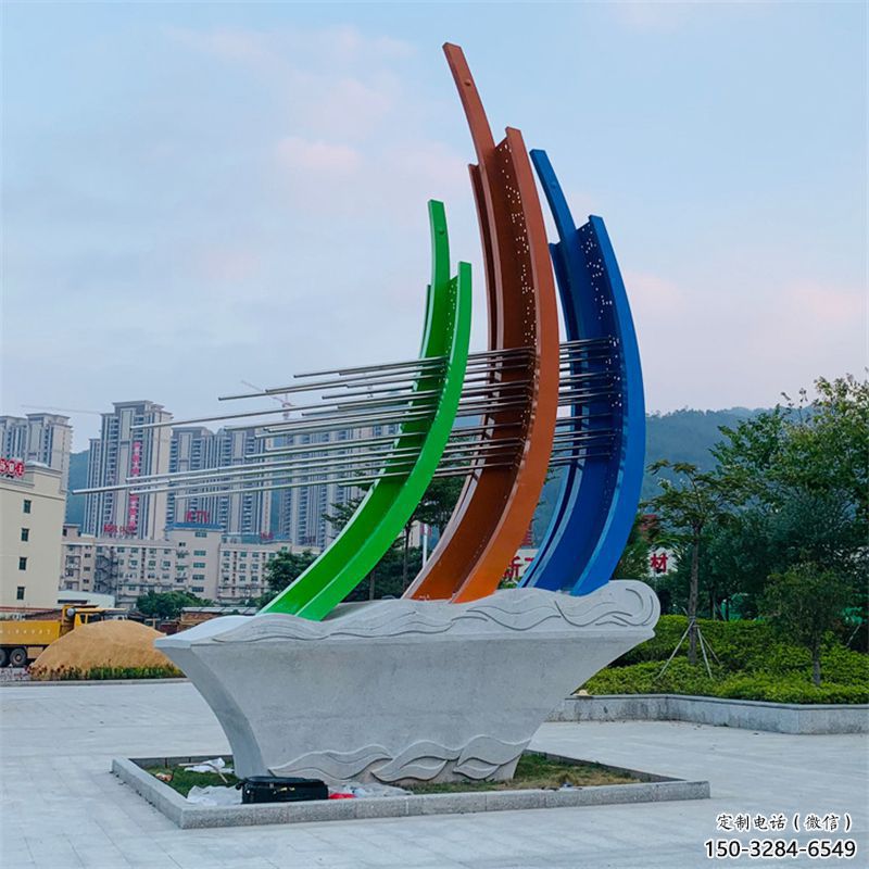 小區(qū)帆船雕塑，拉絲景觀雕塑，抽象效果