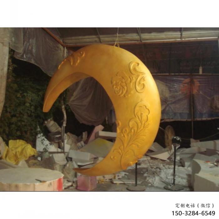 景區(qū)月亮雕塑，鍍金歐式雕塑，鐵藝材質(zhì)