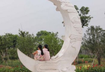 園林月亮雕塑，噴漆景觀雕塑，網格形式