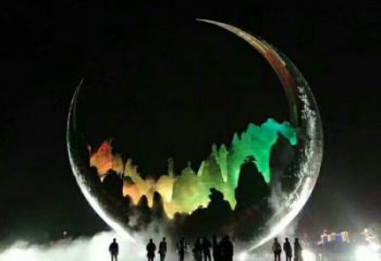 城市月亮雕塑，網(wǎng)格體育雕塑，古銅效果