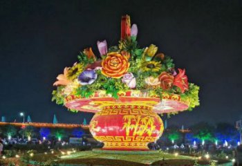 街道花籃雕塑，鍛造景觀雕塑，古銅效果