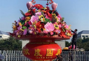 景區(qū)花籃雕塑，仿真歐式雕塑，鐵藝材質(zhì)