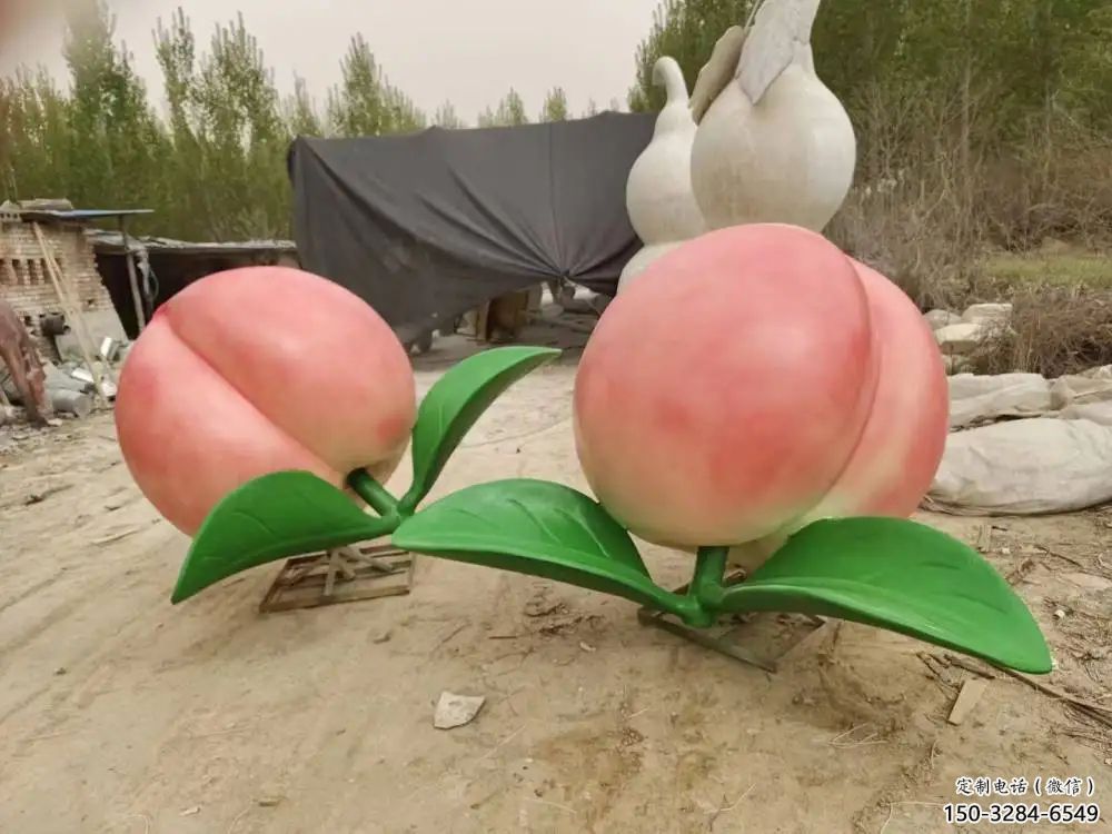步行街水蜜桃雕塑 游樂場果蔬雕塑 鑄造水果雕塑
