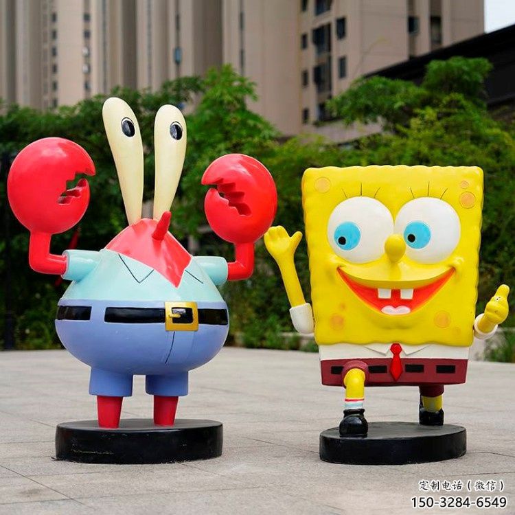 景觀海綿寶寶雕塑 剪影卡通雕塑 商業(yè)街動漫雕塑