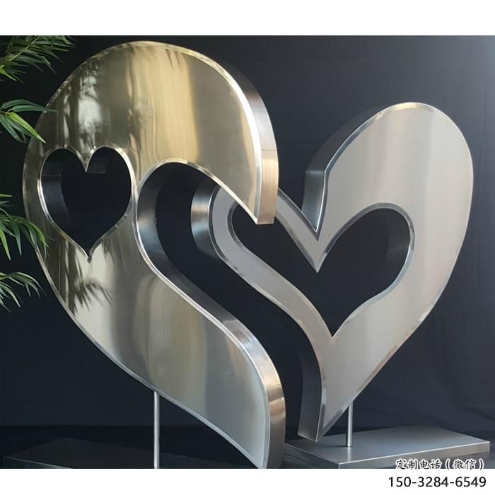 廣場雙心雕塑 抽象桃心雕塑 烤漆心心相印雕塑