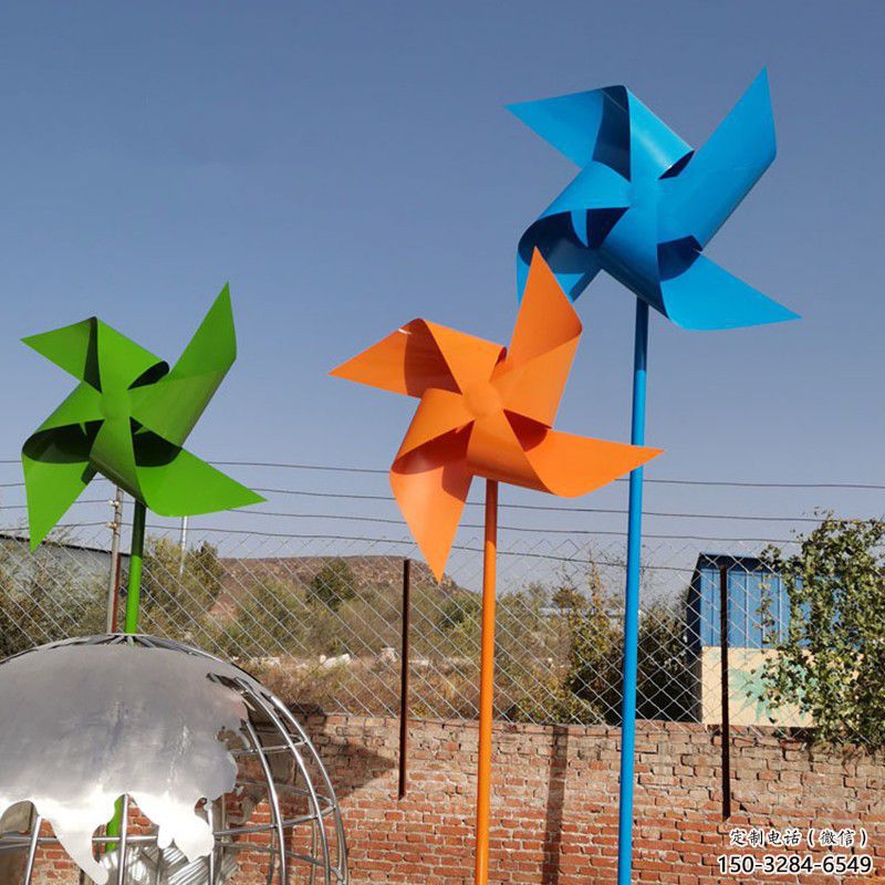 步行街風(fēng)車雕塑 游樂場風(fēng)動雕塑 鑄造旋轉(zhuǎn)雕塑