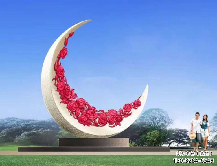 仿真月牙雕塑 電鍍現(xiàn)代月亮牙雕塑 抽象雕塑