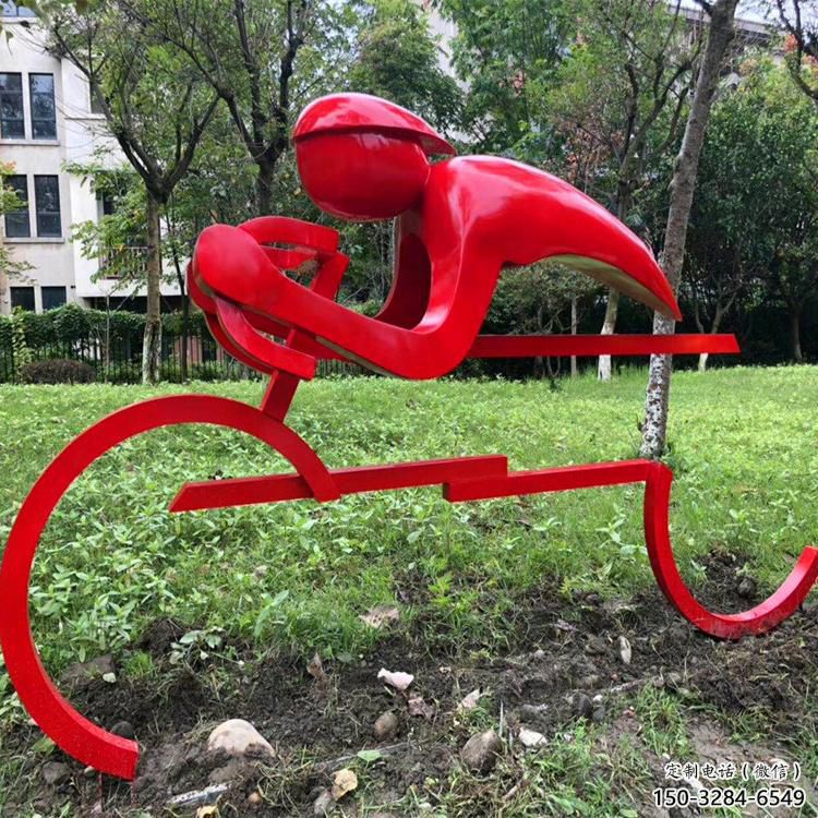 街頭自行車雕塑 大型別墅區(qū)運(yùn)動員雕塑 鋼管體育雕塑