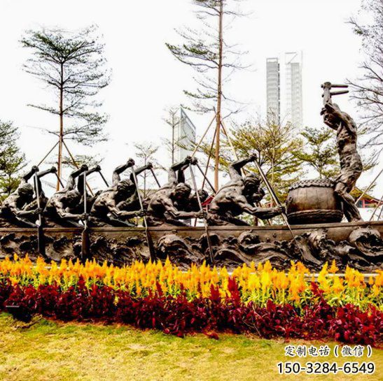 龍舟雕塑 拉絲劃槳雕塑 步行街競賽雕塑