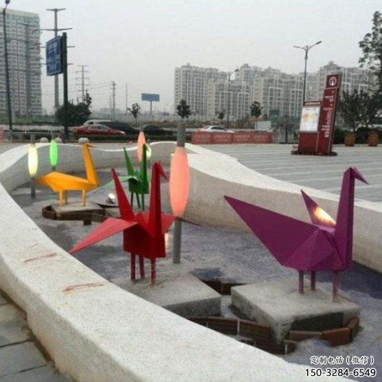 千紙鶴雕塑 歐式步行街折紙風格 大型鶴鳥雕塑