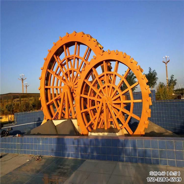 鑄造水車雕塑 中式村口雕塑 景觀仿古雕塑