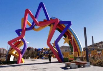 五角星拱門雕塑，廣場門口標(biāo)識雕塑，不銹鋼烤漆材質(zhì)