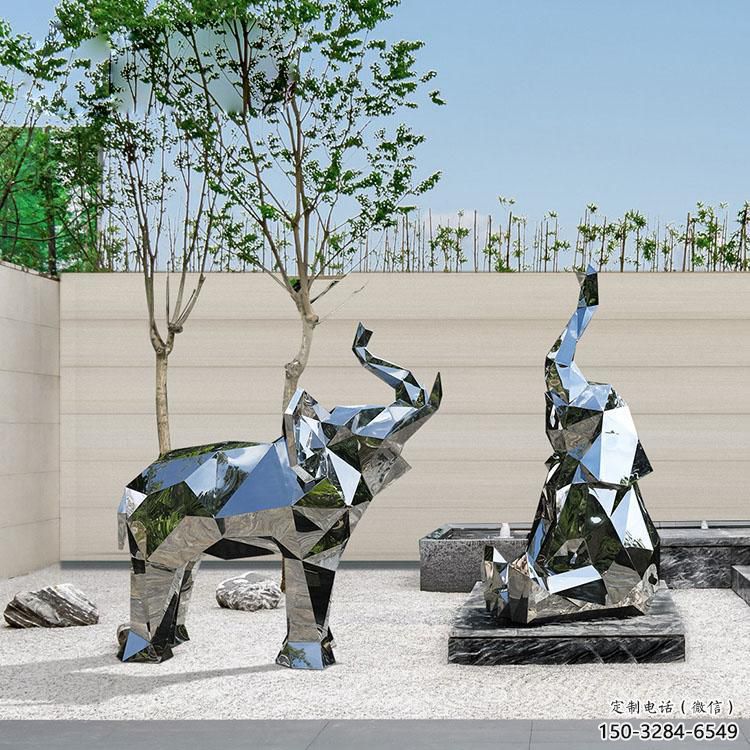 鏡面大象雕塑展品，亮面效果制作，切面大象雕塑精品