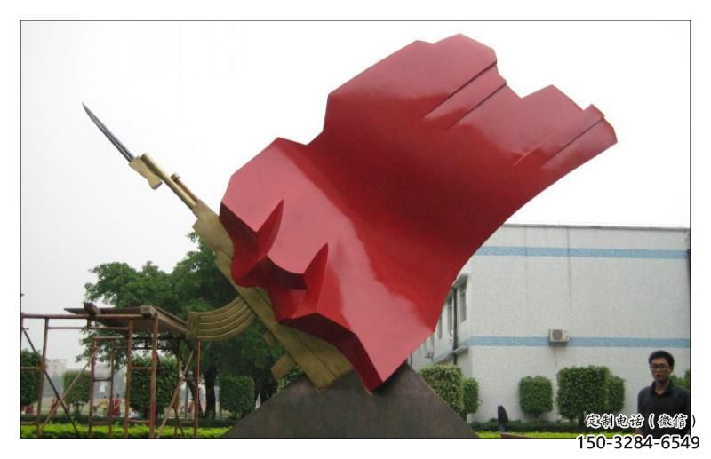 校園紅旗雕塑，拉絲黨建雕塑，抽象主題