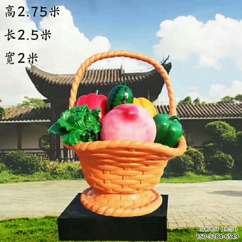 景區果籃雕塑通用，陸地擺件，仿真果籃雕塑點擊