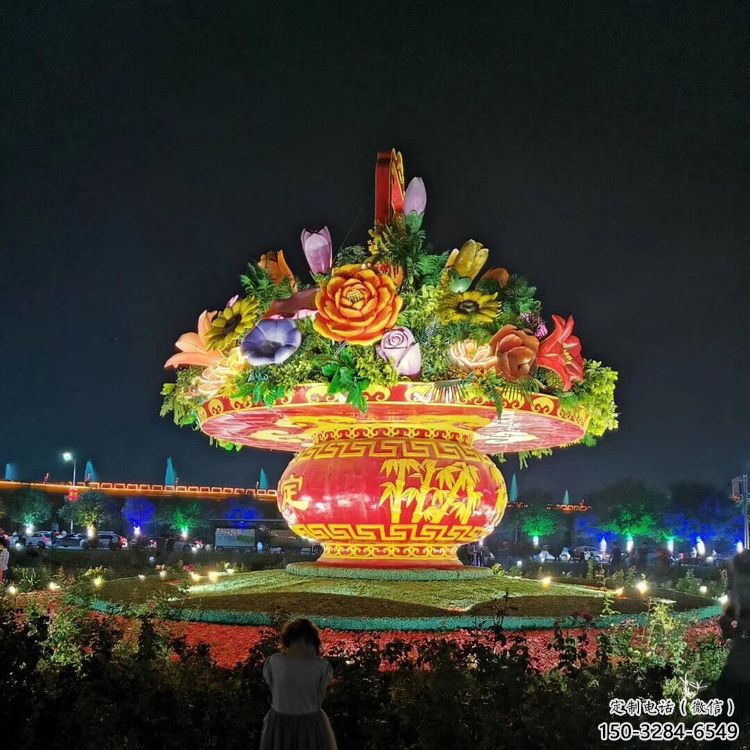 主題花籃雕塑選用，多彩藝術(shù)，鏤空慶典花籃雕塑展品