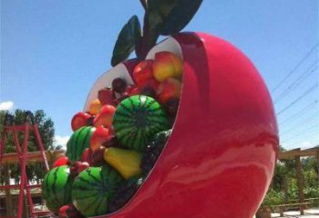 景觀果籃雕塑工程供應，公園雕塑，不銹鋼果籃雕塑工藝供求