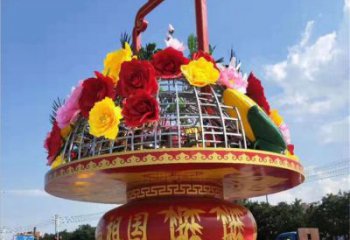 小區(qū)花籃雕塑，拉絲景觀雕塑，抽象效果