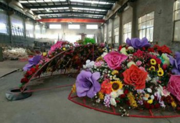 鋼鑄花籃雕塑定價(jià)，街頭雕塑，烤漆葵花花籃雕塑定價(jià)
