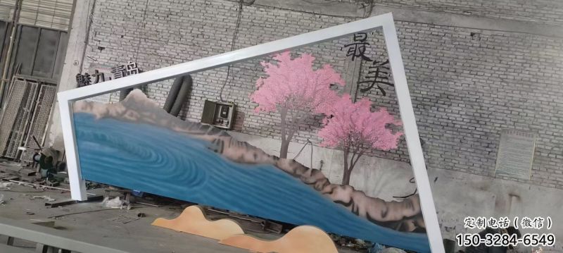 鏤空樹(shù)景墻雕塑，屏風(fēng)元素背景墻雕塑
