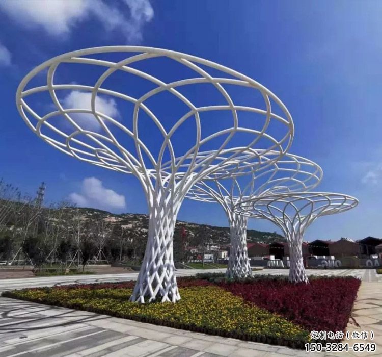 魚簍廊架雕塑，鏤空結(jié)構(gòu)，不銹鋼管廊架雕塑