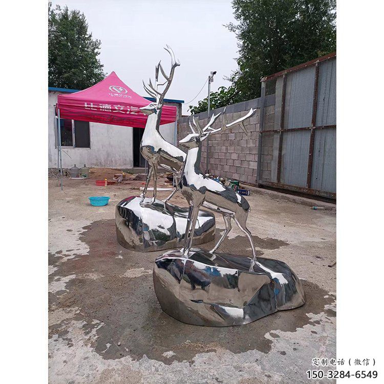 廣場小鹿雕塑批發(fā)，廣場系列，鏡面小鹿雕塑定價