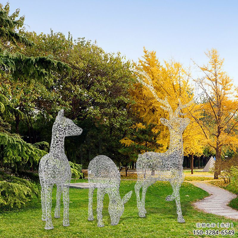 制造小鹿雕塑專供，地標擺件，鏤空小鹿雕塑訂做