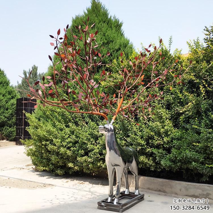 仿真梅花鹿雕塑制造商，室外軟裝，鏡面工藝雕塑制作承接