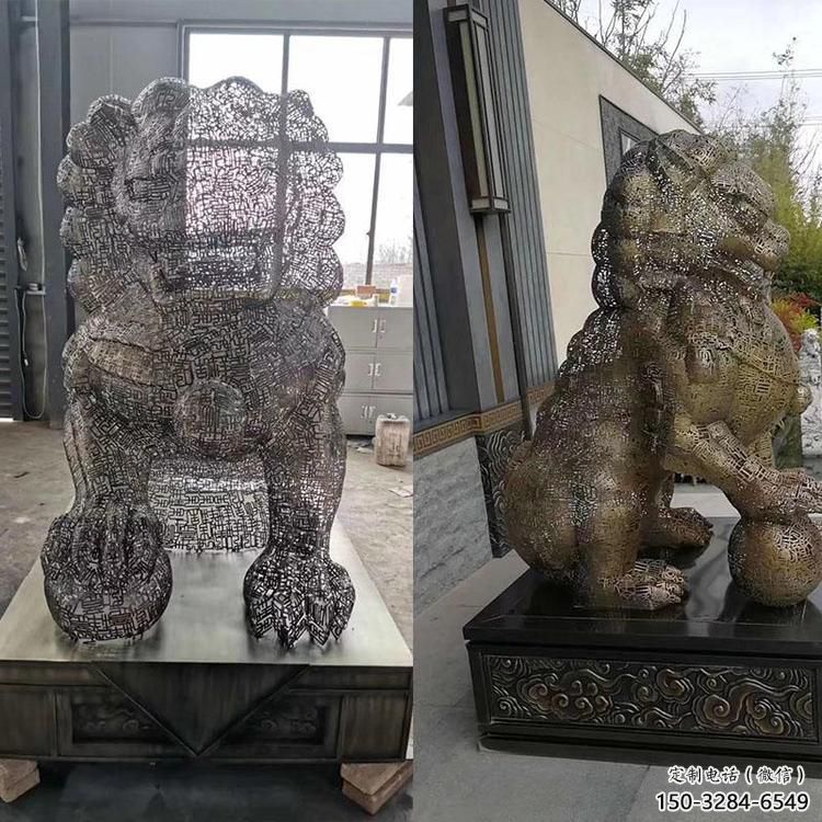 編織獅子雕塑定價，透雕動物雕塑，鏤空不銹鋼獅子雕塑