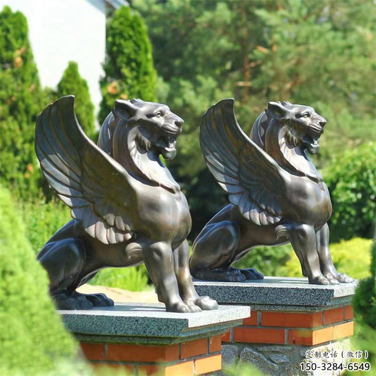鑄銅獅子雕塑批發，標識雕塑，展示飛獅雕塑優選