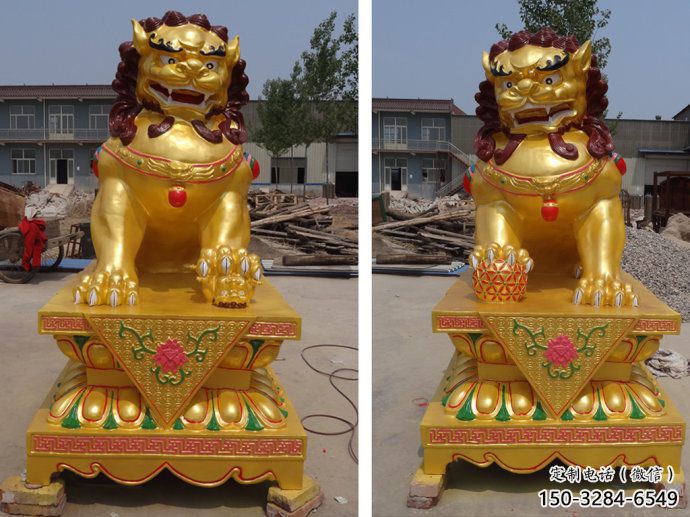 現代藝術獅子雕塑展品，室外軟裝，鎏金獅子雕塑訂做