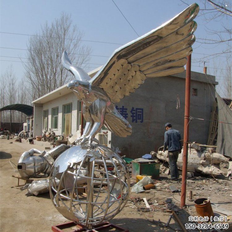 地球儀雕塑通用，城市雕塑，鏡面老鷹踩地球儀雕塑廠家