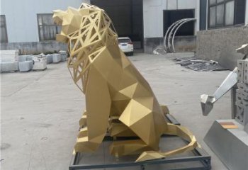 切面獅子雕塑精選，幾何烤漆不銹鋼獅子雕塑訂做