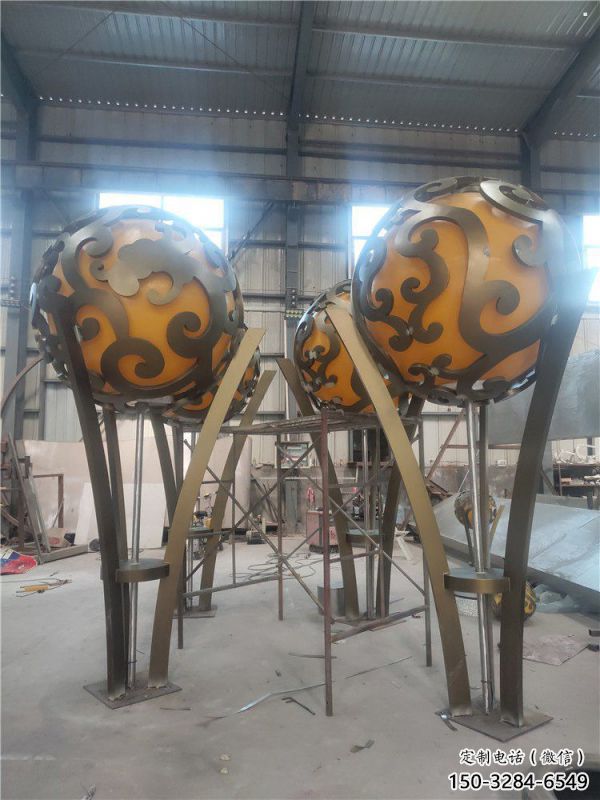 空心球雕塑制作，地標擺件，景觀鏤空空心球雕塑選用