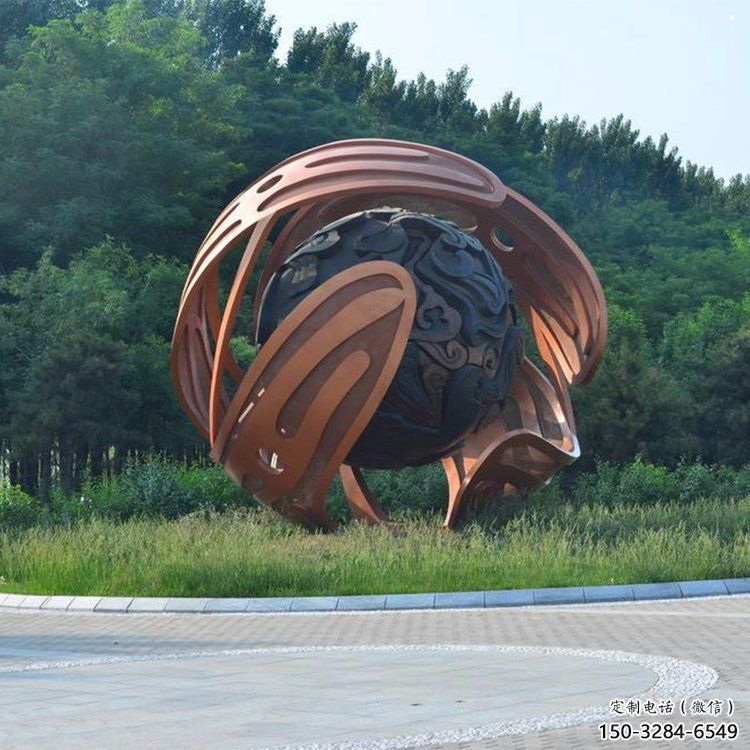 鏤空球雕塑廠家，小區擺件，烤漆異形鏤空球雕塑服務商
