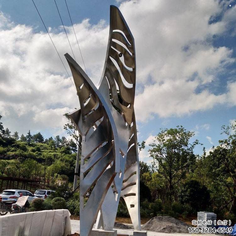 鏡面樹葉雕塑定制，市標雕塑，不銹鋼鏡面樹葉雕塑制作