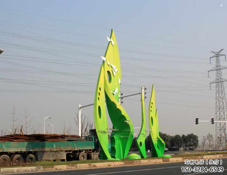 樹(shù)葉雕塑選用，建筑標(biāo)識(shí)雕塑，烤漆樹(shù)葉雕塑廠家